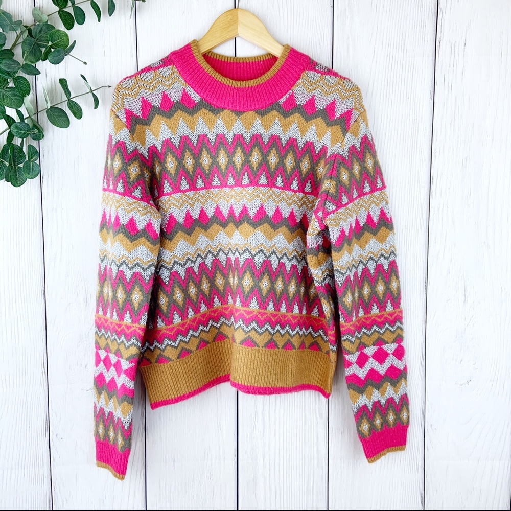 Andrew Marc Metallic Chevron Print Sweater